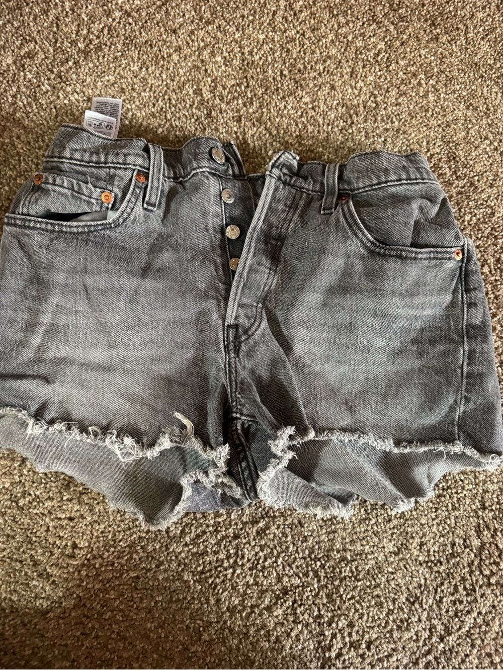 Levi's Gray Frayed Hem Button-Fly Jean Shorts